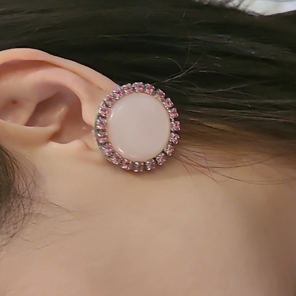 Bubblegum Pink Frosted Glass Disk Earrings